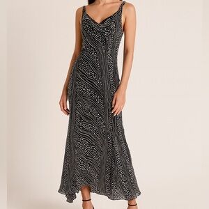 Ice Y2K Silk Abstract Black Maxi Slip Dress Size 8 Whimsigoth Asymmetrical Hem